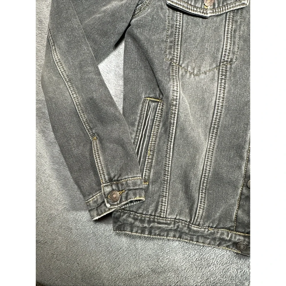 JYG Sherpa Lined Denim Trucker Jacket Gray Washed Button Front Men‎ L